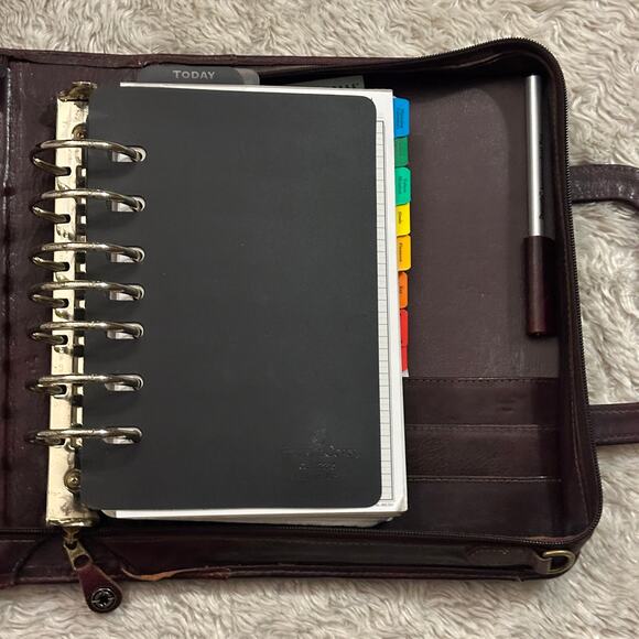 Franklin Covey Vintage Burgundy Full Grain Leather Zip Planner Binder Handle - Picture 10 of 11